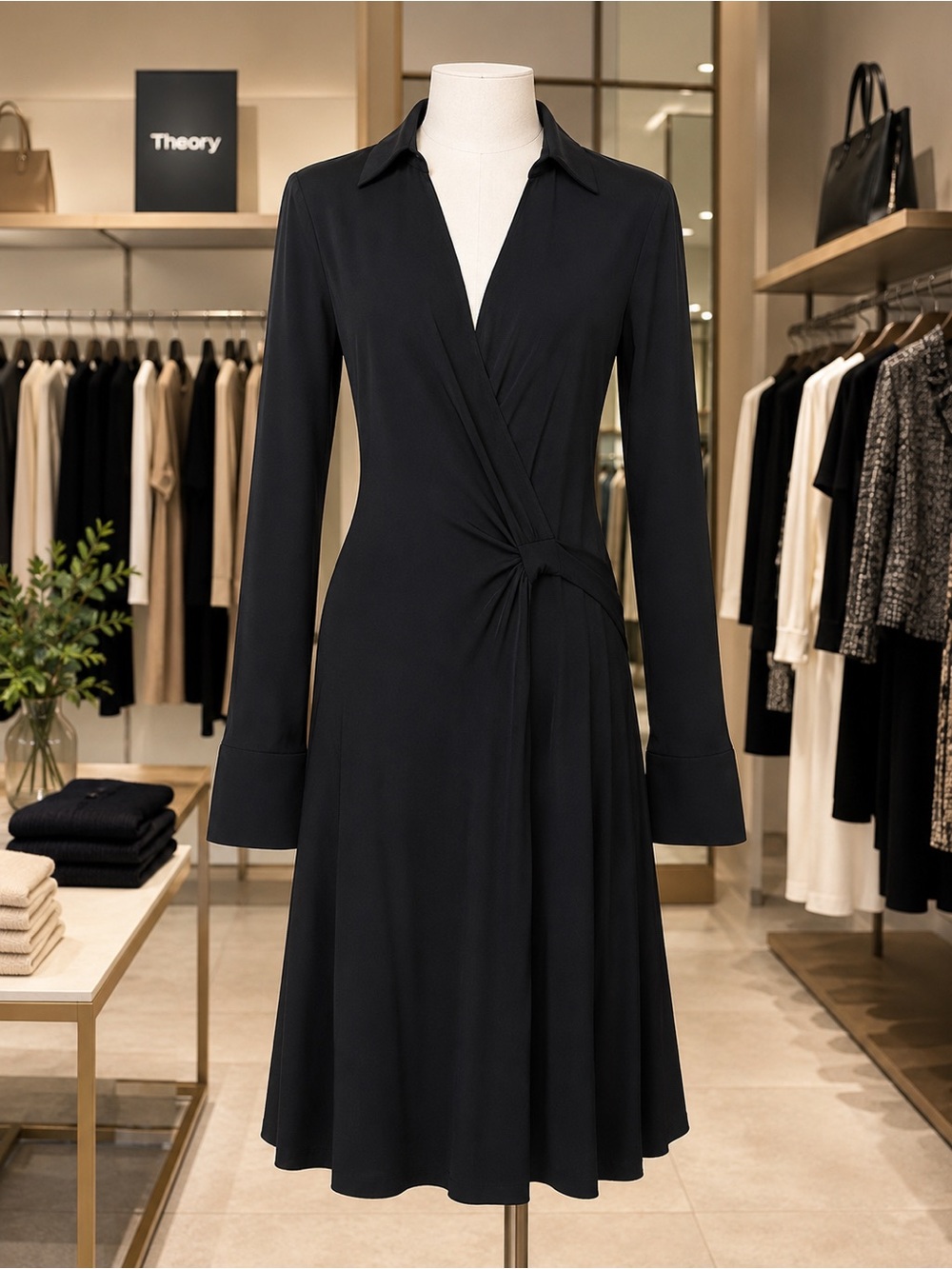 Diane Von Furstenberg Black Long-Sleeve Knot-Wrap Dress